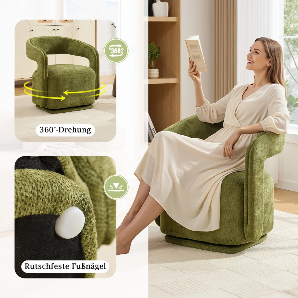 POLTRONA girevole 360° 70x65,5x74 cm chenille verde
