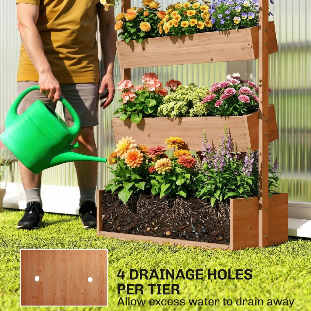 Letto da Giardino Rialzato Fioriera Verticale per Fiori o Orto con Drenaggio e Rivestimento in Legno Naturale
