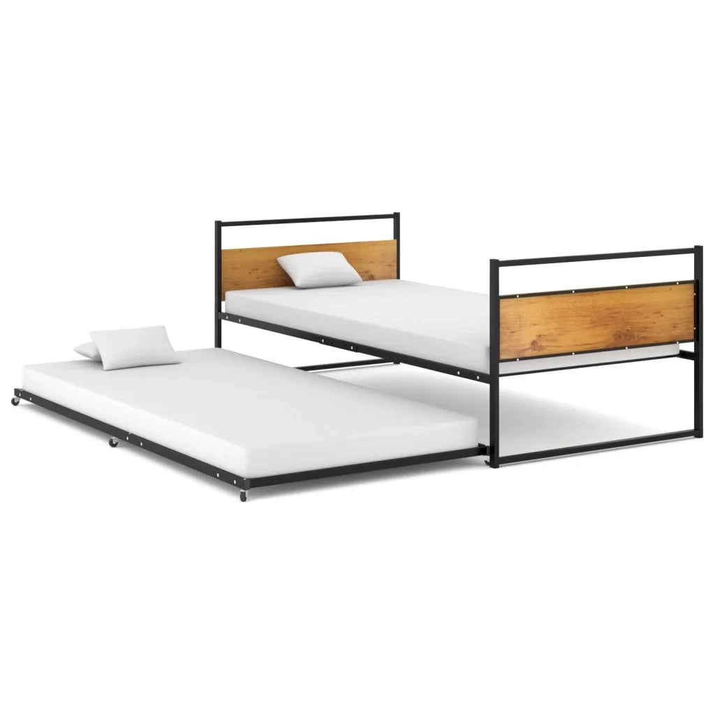 Letto singolo | Letto per adulti | Giroletto Estraibile Nero in Metallo 90x200 cm
