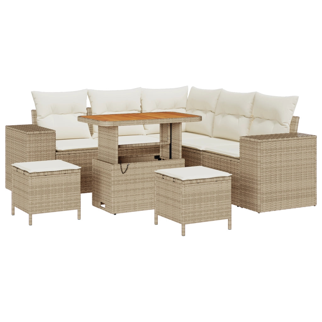 Set Divano Giardino 8 Pezzi con Cuscini Beige in Rattan PE e Acacia