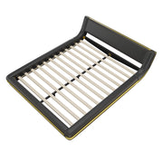 Letto basso matrimoniale 160×200 cm a pavimento con LED regolabile; senza materasso; PU e MDF; nero