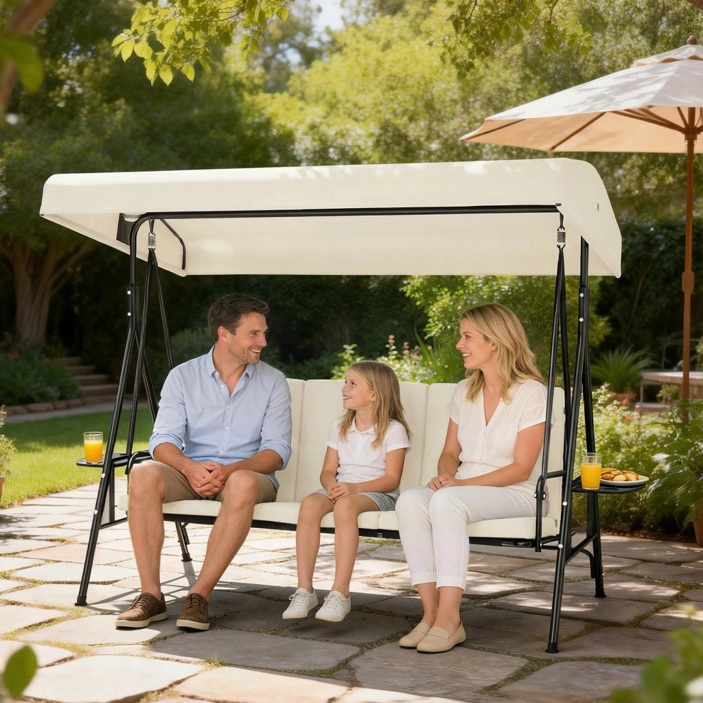 Amaca da giardino 3 posti con tetto regolabile ¨C zephmum ¨C Grigio, poliestere, 240x140x180 cm