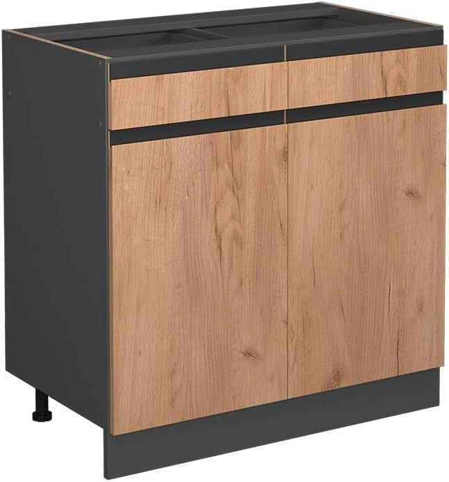 Mobiletto base per cucina R-Line, Quercia dorata, 80 cm Forma a J, senza piano di lavoro, per la libera combinazione all'interno di sistemi cucina modulari