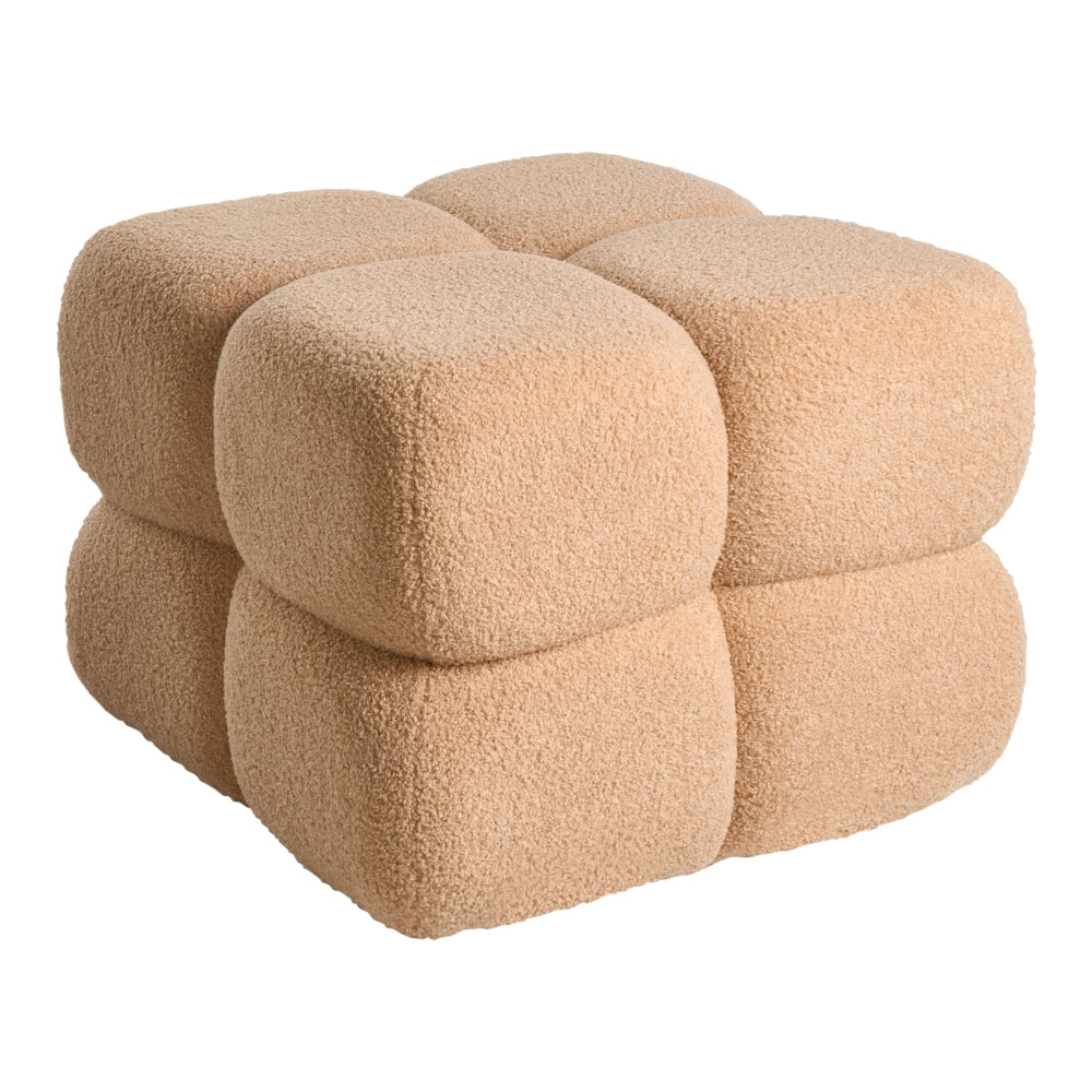 Pouf quadrato in bouclé beige elemento d'arredo moderno per salotto o camera da letto