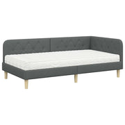 Letto singolo | Letto per adulti | Cornice del letto ad angolo Grigio scuro 90 x 190 cm Tessuto