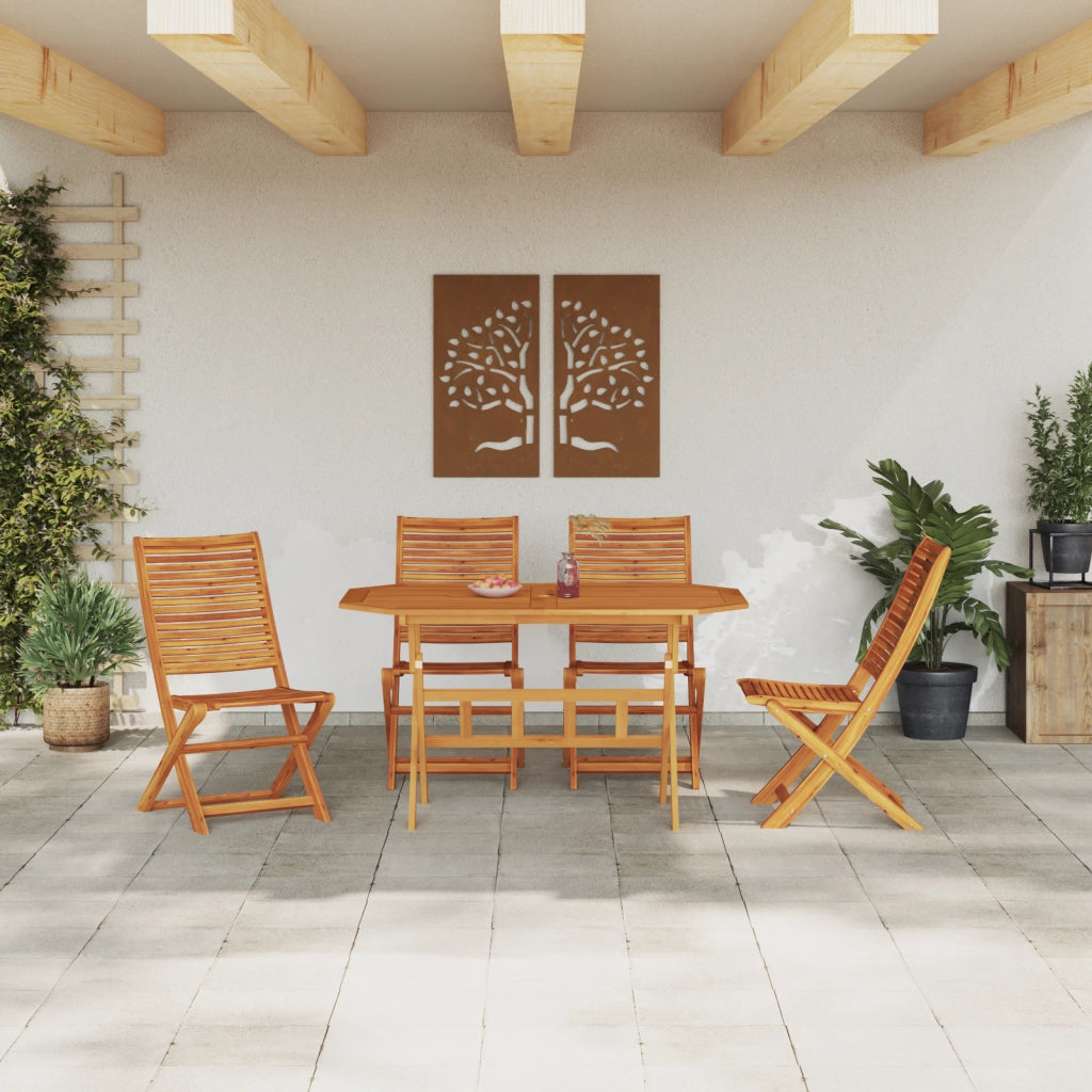 Set da pranzo da giardino 5 pezzi in legno massiccio di acacia