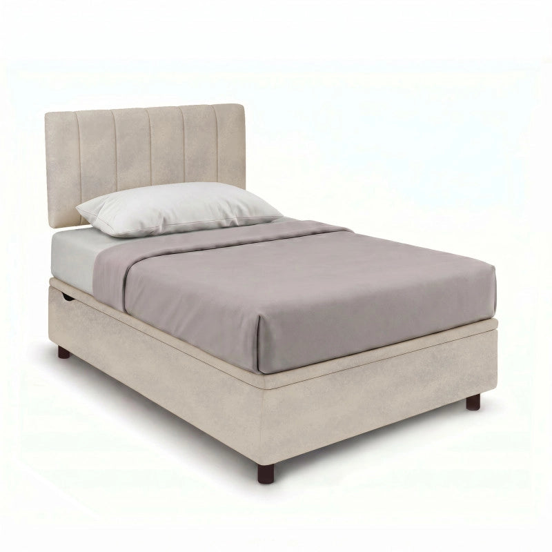 Letto imbottito Singolo 80x190 cm Vertical - Contenitore,Microfibra,Sabbia
