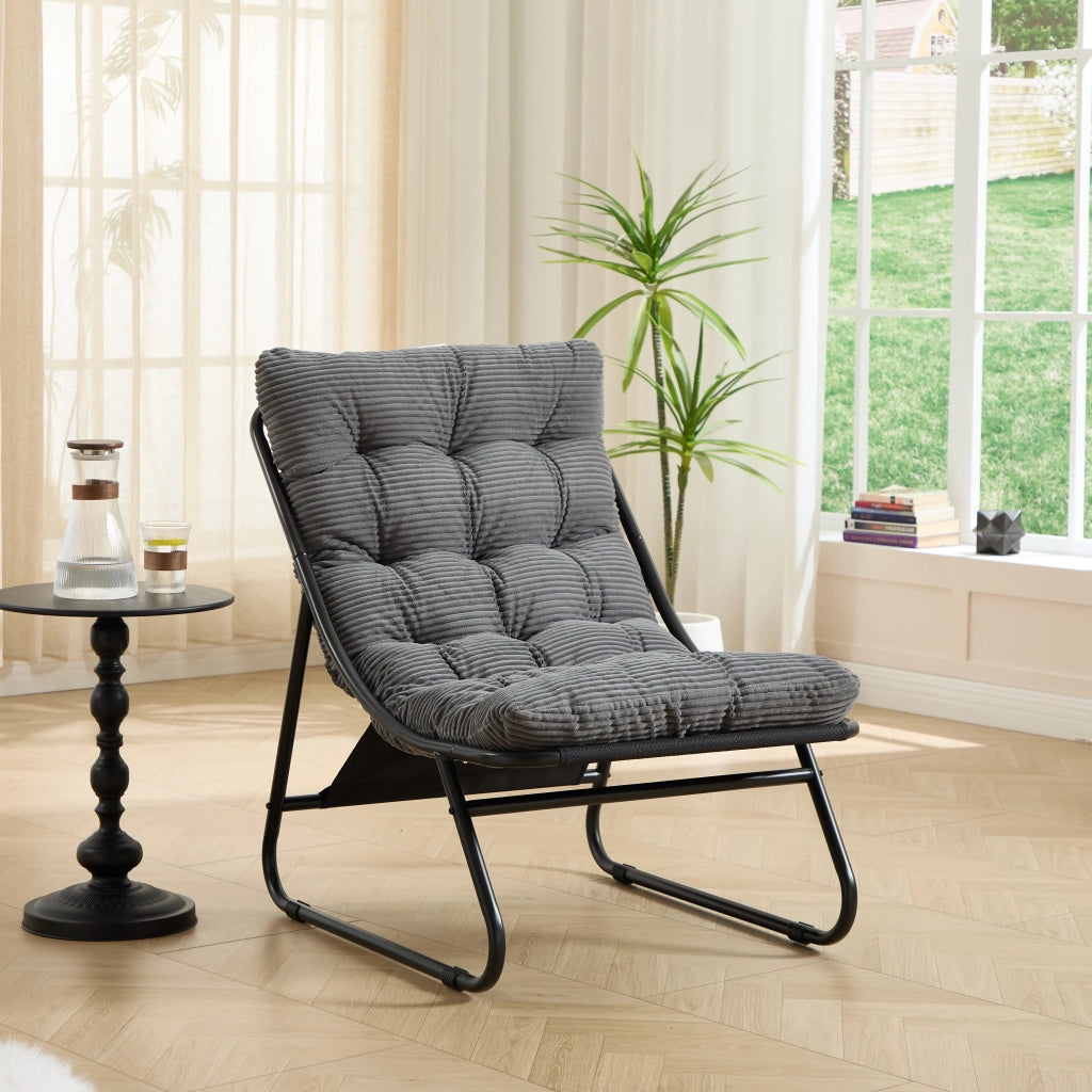 Sedia da patio esterno con pouf poltrona reclinabile comoda con cuscino e poggiapiedi ideale per soggiorno camera da letto sala di lettura telaio nero con cuscino grigio