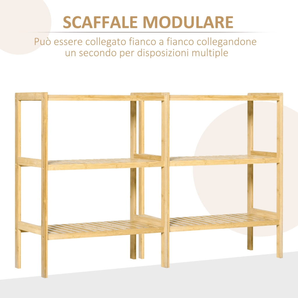 EasyComfort Scaffale Multiuso a 3 Ripiani Salvaspazio in Bambù, Mensola per Bagno, Salotto e Cucina, Facile da Montare, 62x33x80cm, Colore Naturale