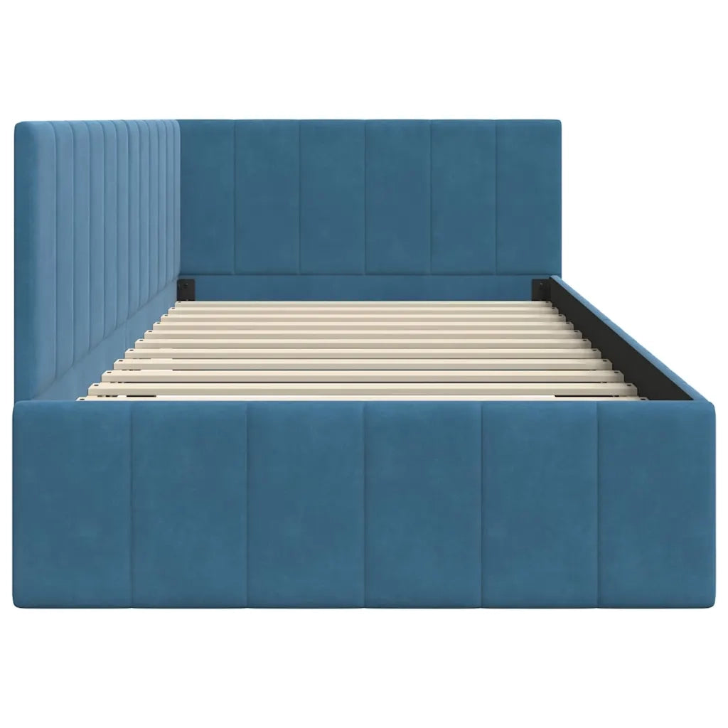 Letto singolo | Letto per adulti | Cornice del letto ad angolo Blu 90 cm x 200 cm Velluto