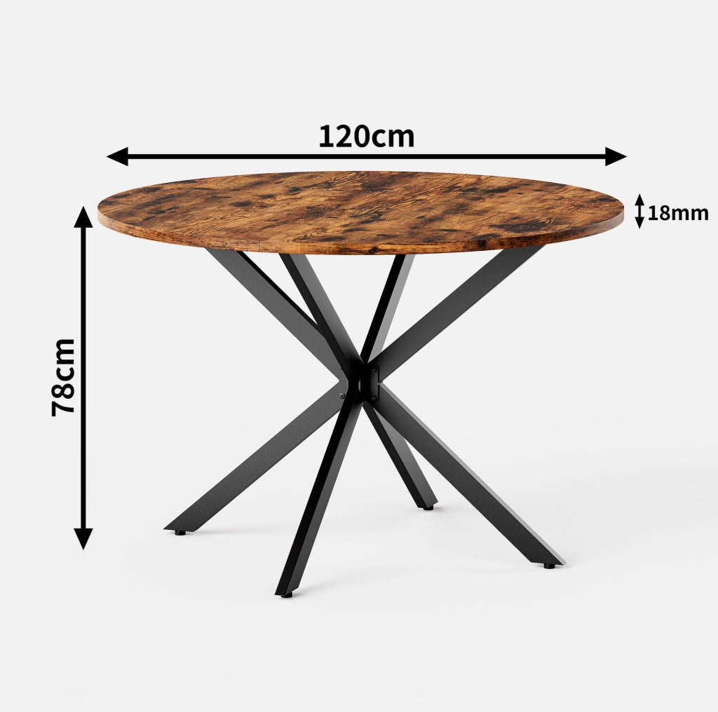 Tavolo da pranzo rotondo industriale Ø120 cm marrone e nero