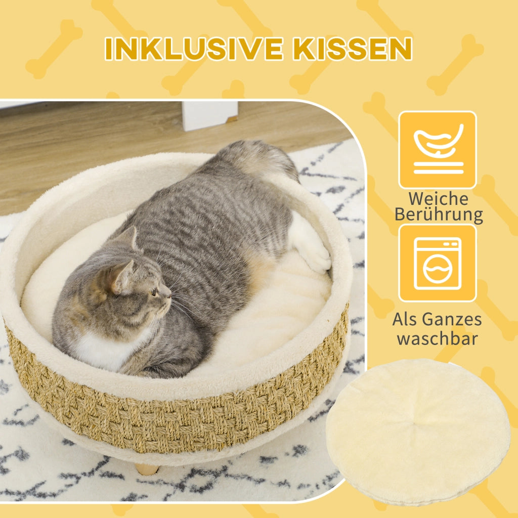 Letto per animali domestici ¨C zephmum ¨C tessuto di seagrass, cuscino lavabile, 48x48x24.5 cm, beige e khaki