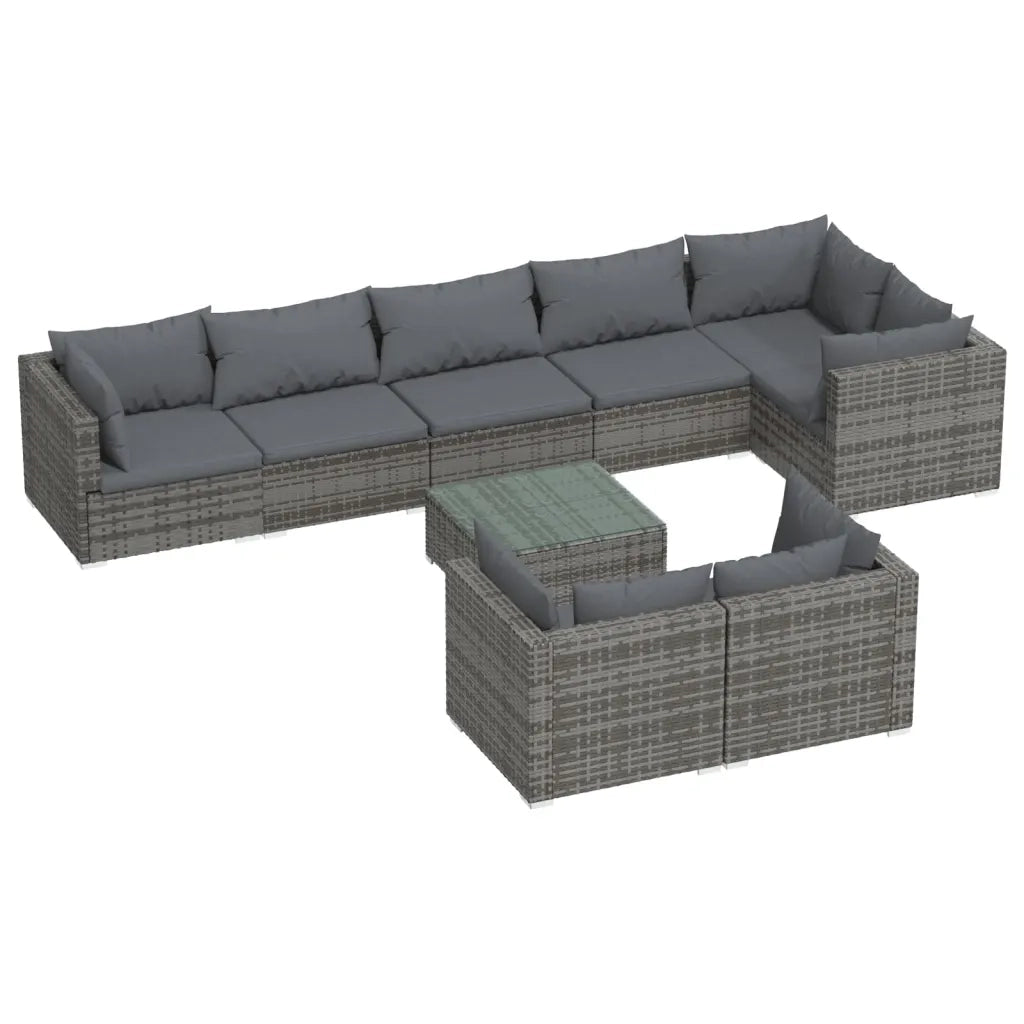 Set Divani da Giardino 9 pz con Cuscini in Polyrattan Grigio cod mxl 43817