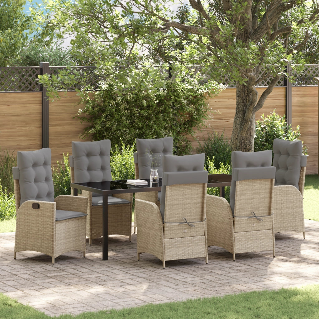 Set da Pranzo da Giardino 7 Pezzi con Cuscini - Beige - Rattan Polipropilene