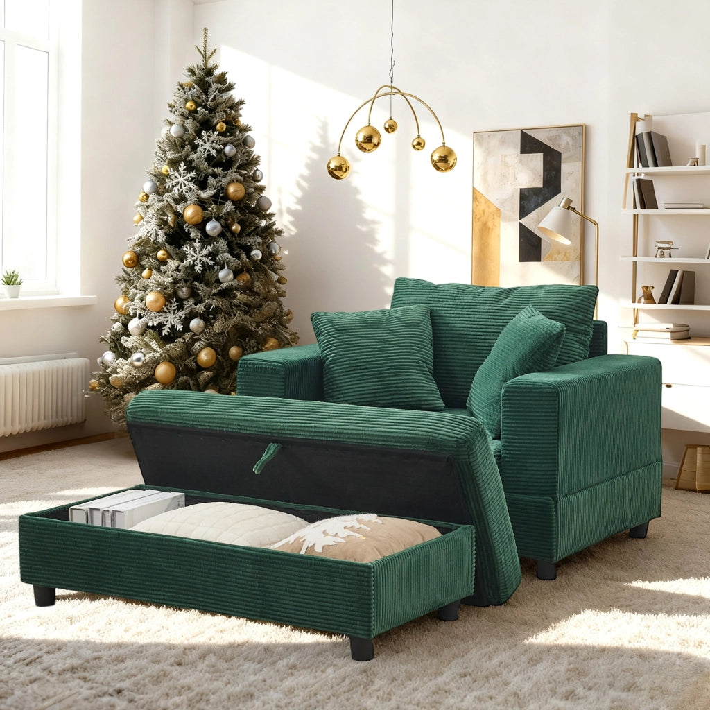 Chaise longue con vano contenitore in metallo e legno verde smeraldo