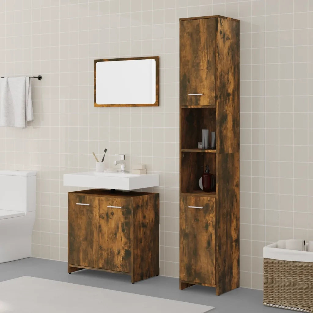 Set Mobili da Bagno 3 pz Rovere Fumo in Legno Multistrato 3152716