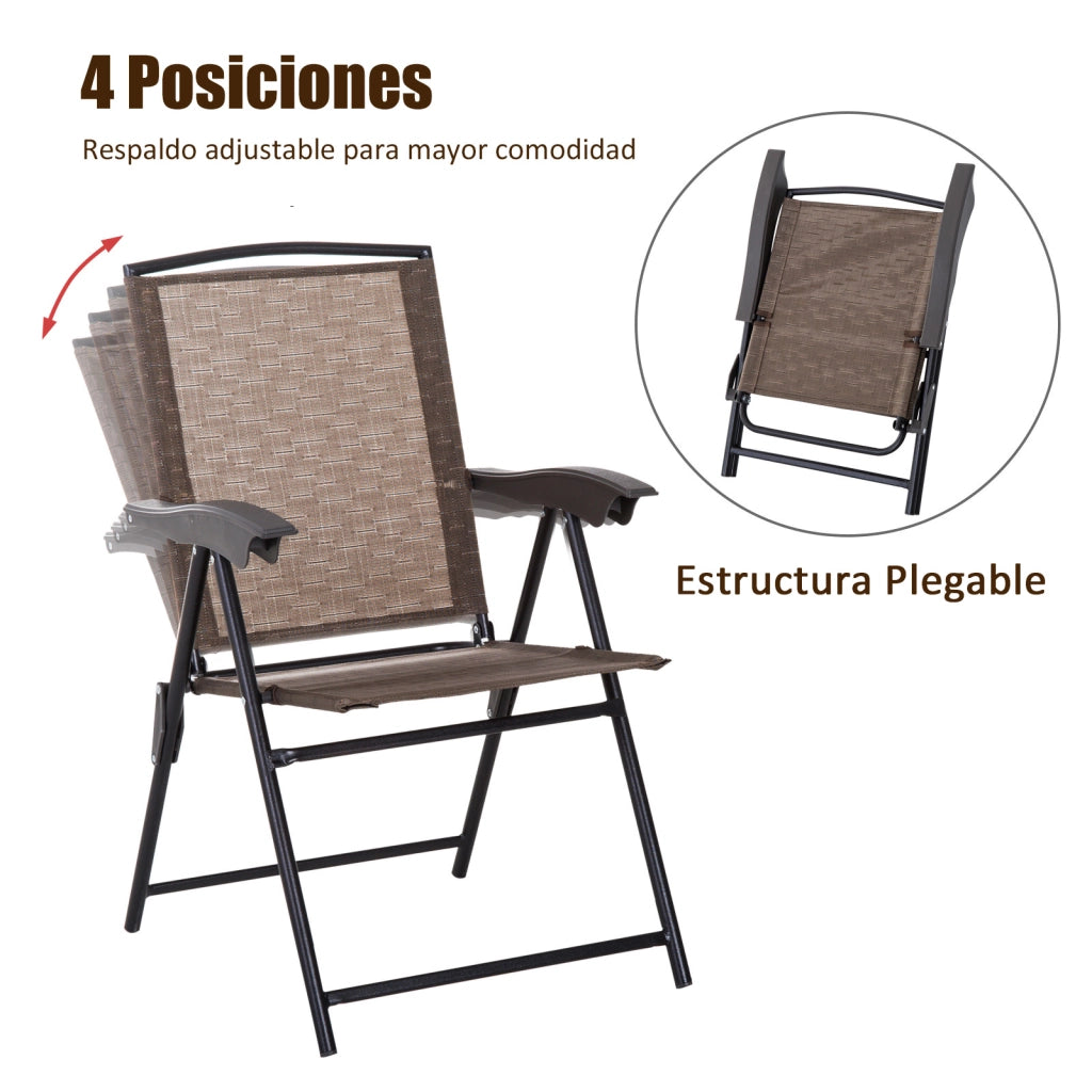 Set Tavolo e 2 Sedie da Giardino ¨C zephmum ¨C Pieghevole, Schienale Regolabile, Textile, Acciaio, Marrone