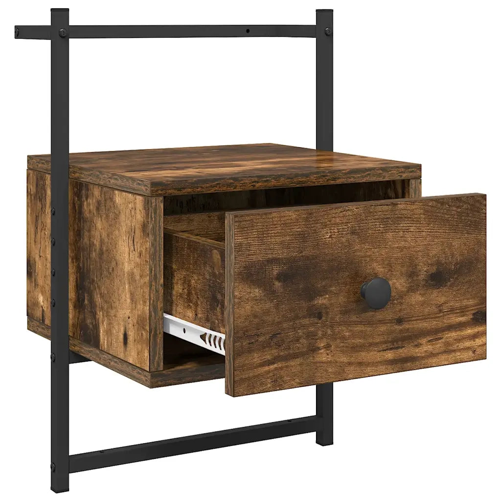 Comodini a Muro 2 pz-Set di 2 Tavolino da notte Rovere Fumo 35x30x51 cm Legno Multistrato