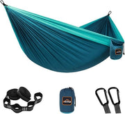 Hangmat per camping, paracadutabile leggera da trasporto con due cinture di sospensione, in nylon singola o doppia, tenda da campeggio a sospensione di albero.