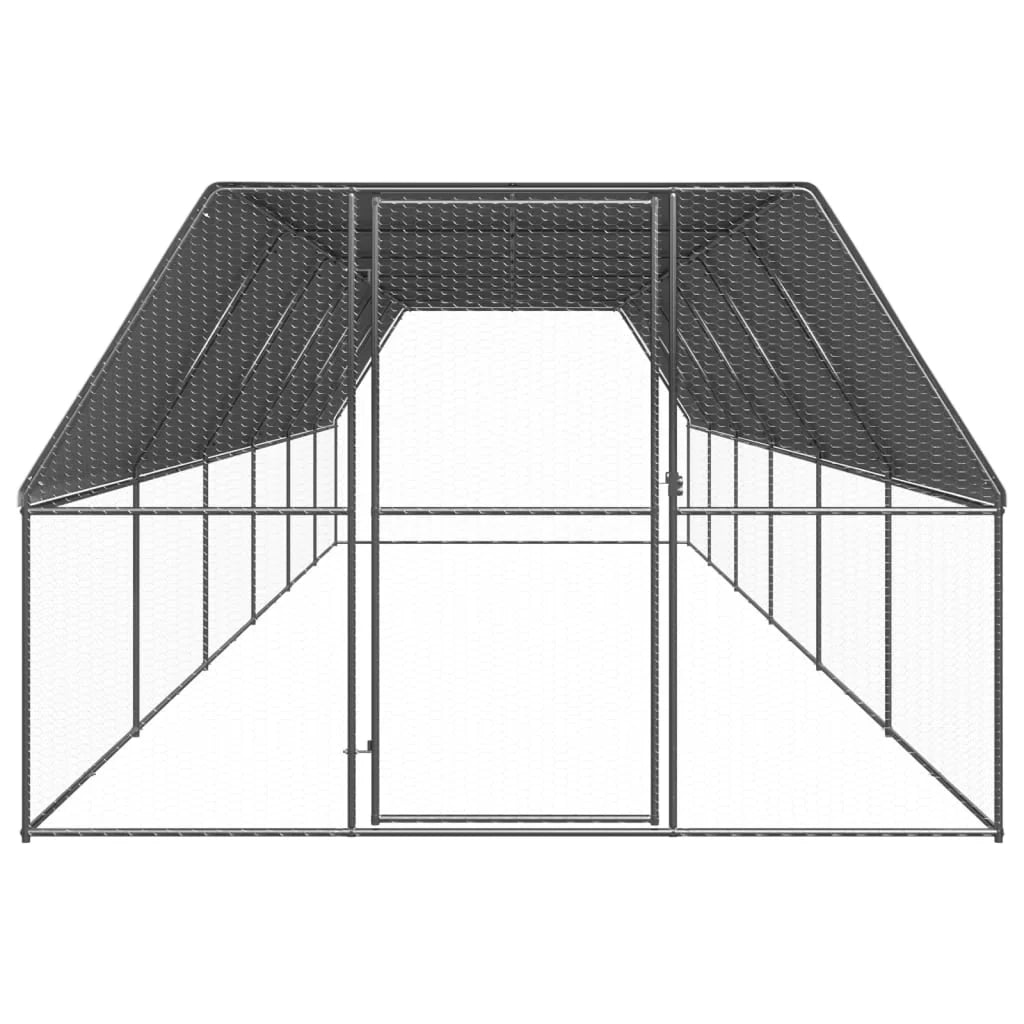 Pollaio recinto per polli da esterno 3 x 12 x 2 m acciaio zincato argento 02_0044001