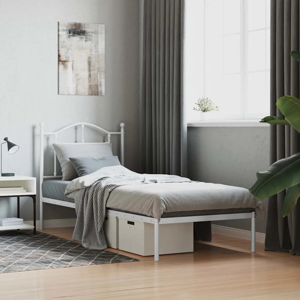 Giroletto con Testiera-Struttura Letto con testiera Metallo Bianco 90x190 cm 152427