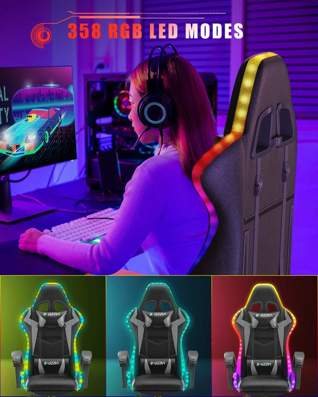 Sedia da gaming,  Sedia da gaming professionale con tecnologia LED RGB integrata, con poggiatesta, supporto lombare e braccioli