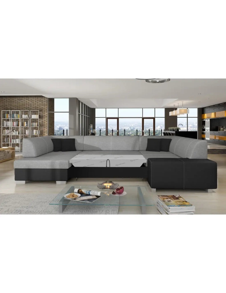 Divano panoramico a U Grigio & Nero convertibile 6 posti HAVANA con letto spazioso