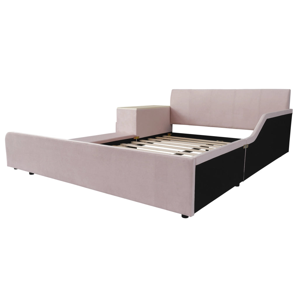 Letto imbottito 140x200 cm con scrivania; sgabello e ripiano in velluto rosa