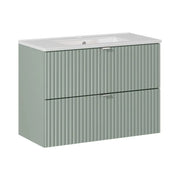 Set da bagno sospeso ELVINA 80cm: mobile sotto lavabo con cassetti verde salvia grigio + lavabo incassato bianco