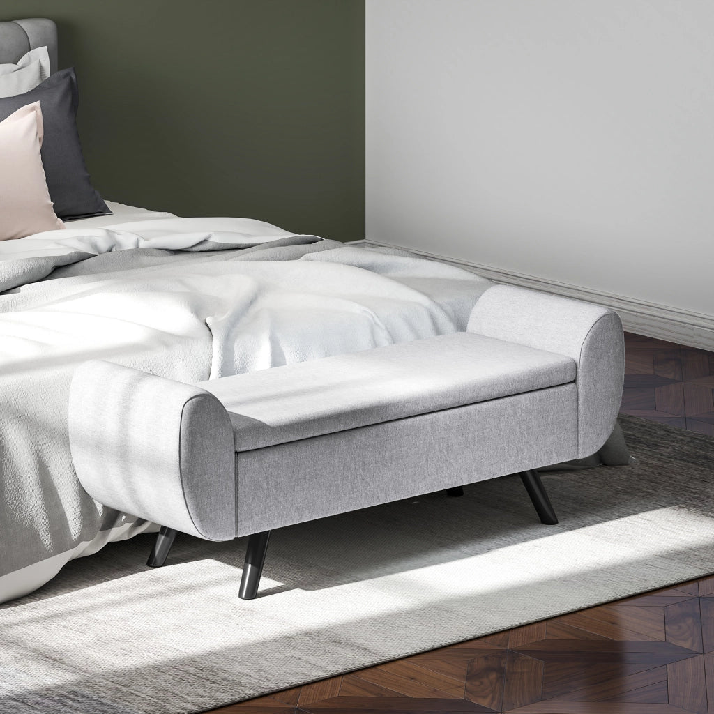 Panca Contenitore Grigio con Gambe in Legno ¨C zephmum ¨C 132x42x50 cm