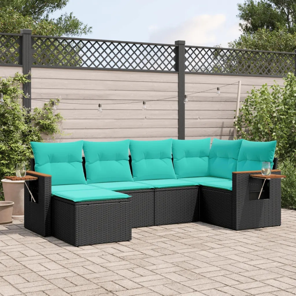 Set Divano da Giardino 6 pz con Cuscini Nero in Polyrattan