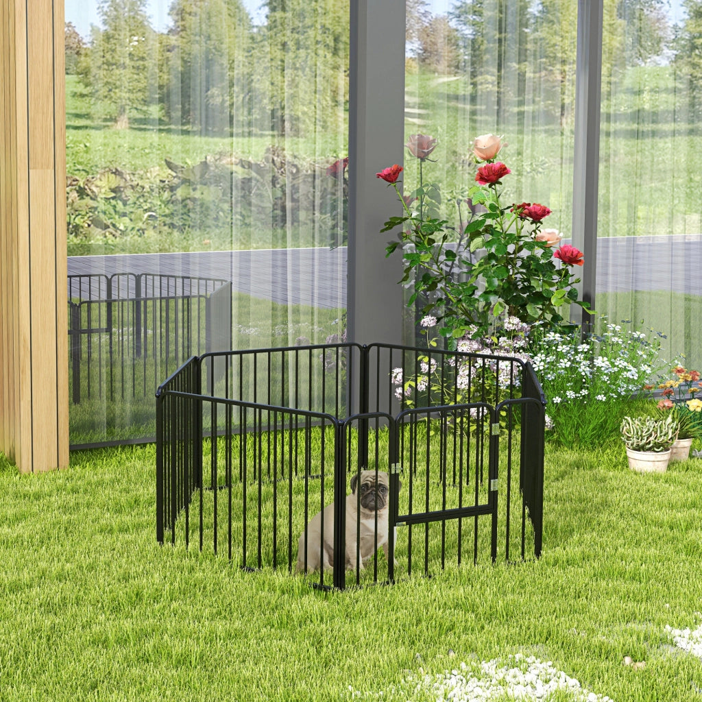Recinto per Cani Modulabile 6 Pannelli ¨C Zephmum ¨C Acciaio Nero 164x83x60 cm