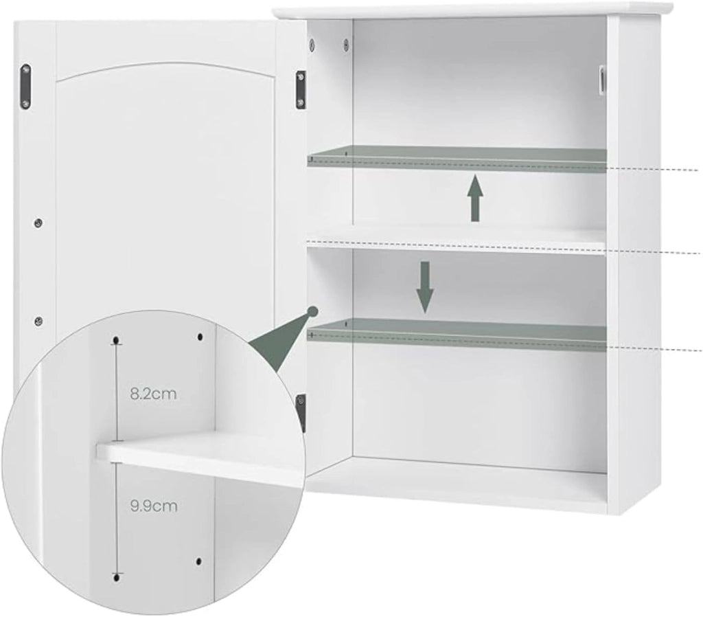 Mobile da Bagno Autoportante 3 Cassetti, Mobile da Bagno Sospeso, con 2 Ante e Ripiano Regolabile, MDF, Bianco