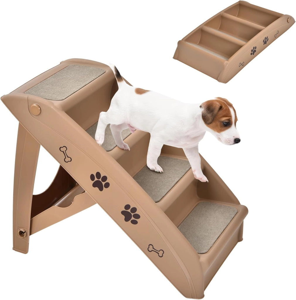 Scala per cani e gatti pieghevole, con tappetino in feltro, carico fino a 60 kg, rampa antiscivolo per cani e gatti per letto, auto, divano (grigio, 65 x 55 x 50 cm, 4)