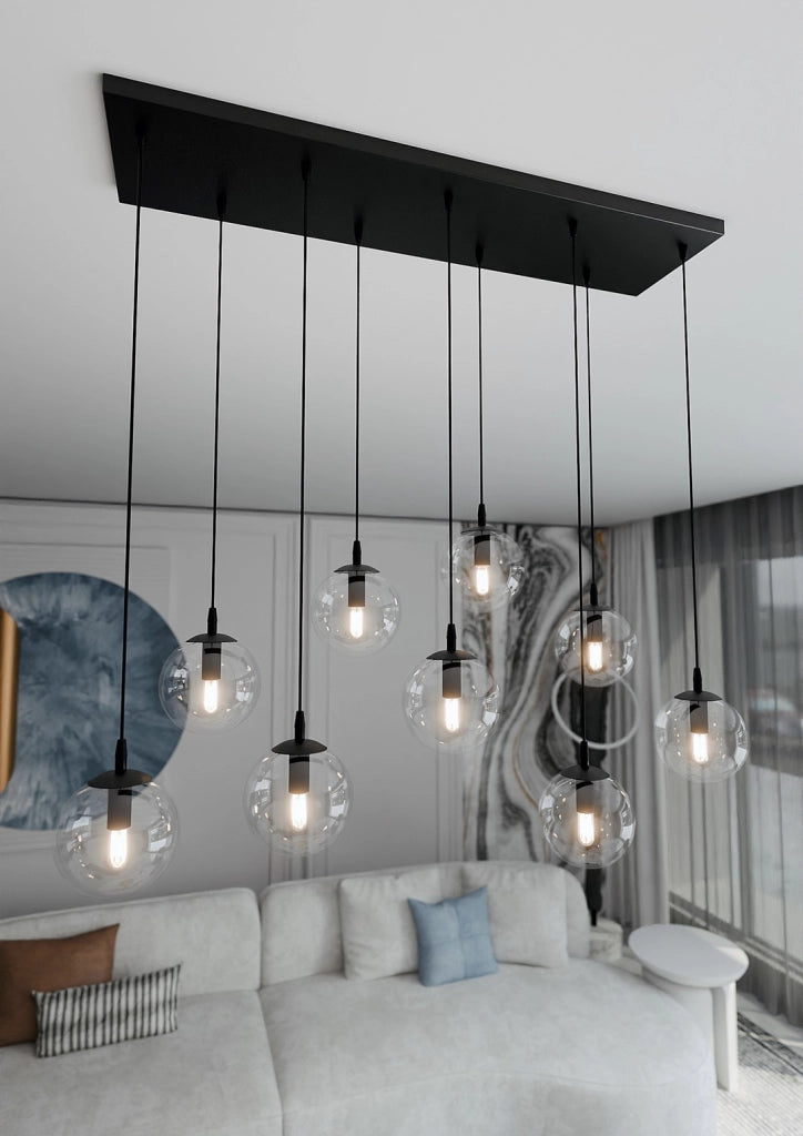 Emibig COSMO lampadario 9xE14 vetro trasparente nero