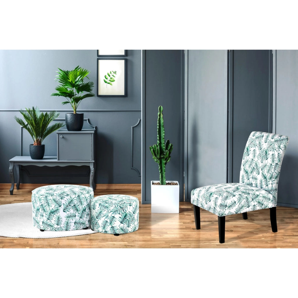 Set di 2 pouf tondi Indira con motivo a foglie