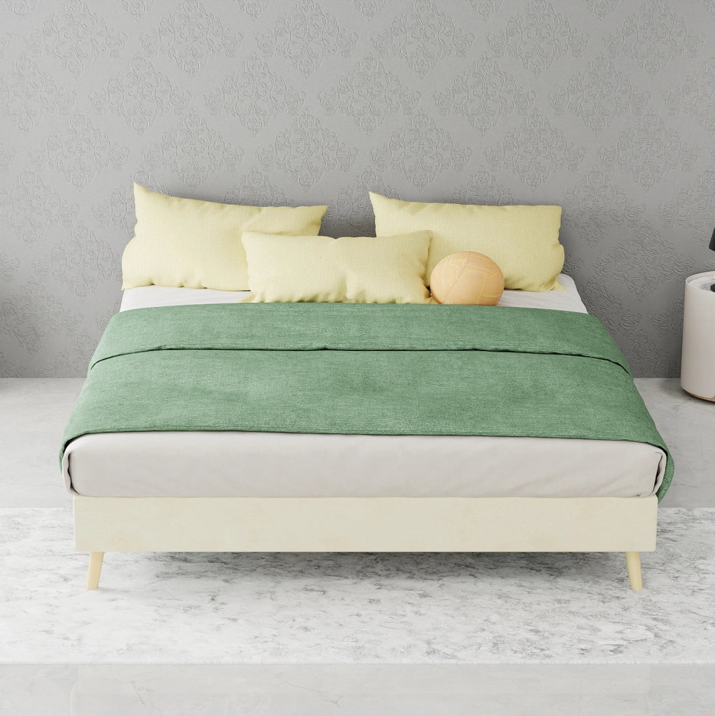 Letto 140x200 cm; struttura stabile in tessuto e metallo; beige