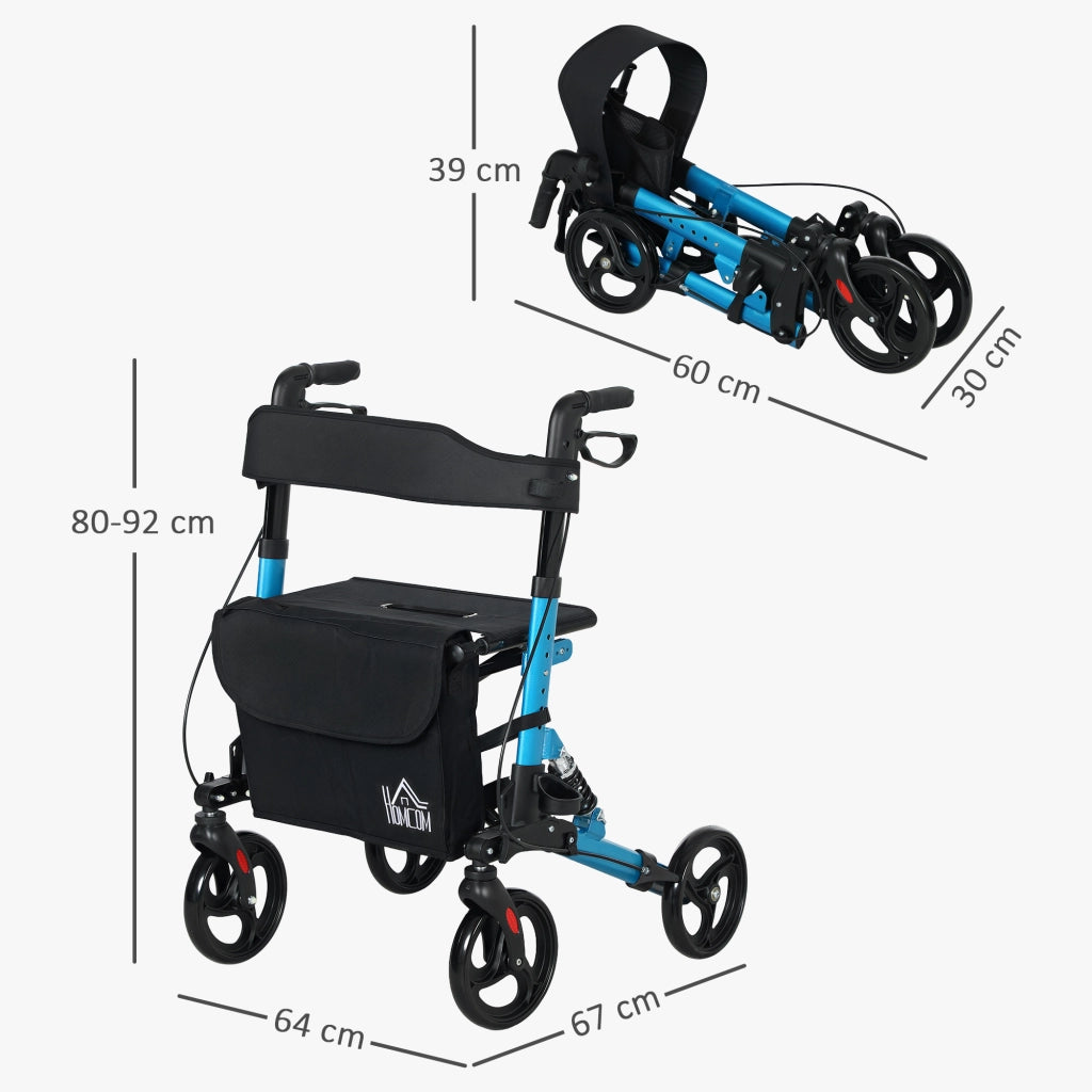 Andatore per Anziani Pieghevole con Sedile e 4 Ruote ¨C zephmum ¨C Altezza Regolabile, Freni a Mano, Blu e Nero