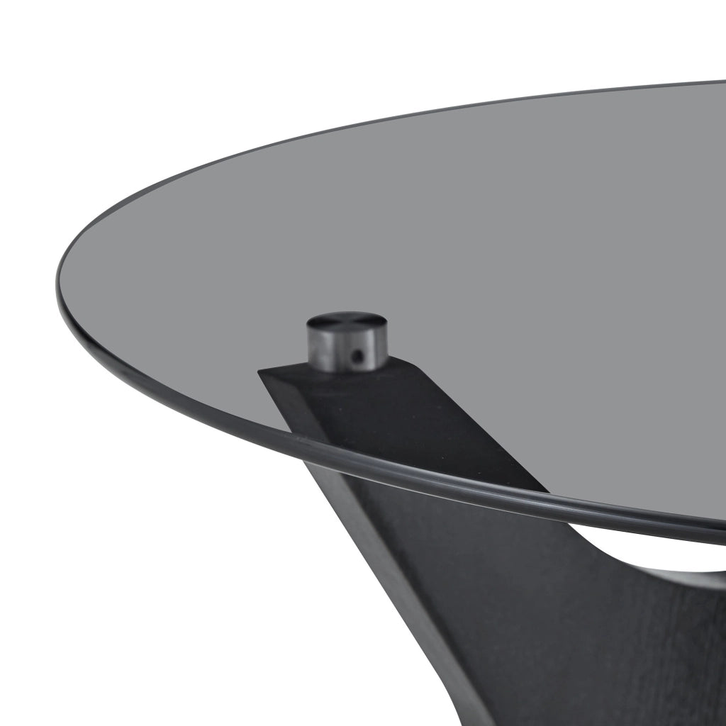 Tavolino rotondo in vetro e MDF nero Ø80 cm