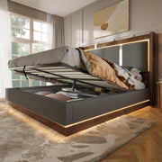 LETTO con contenitore e LED 160x200 cm Grigio e Noce