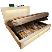 Letti contenitori 160x200 cm con contenitore; LED e ricarica USB; velluto beige (Senza materasso)
