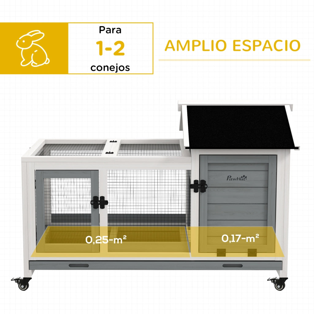 Gabbia per Conigli con Ruote e Vassoio Estraibile ¨C Minimal ¨C 108x58x73,5 cm Grigio