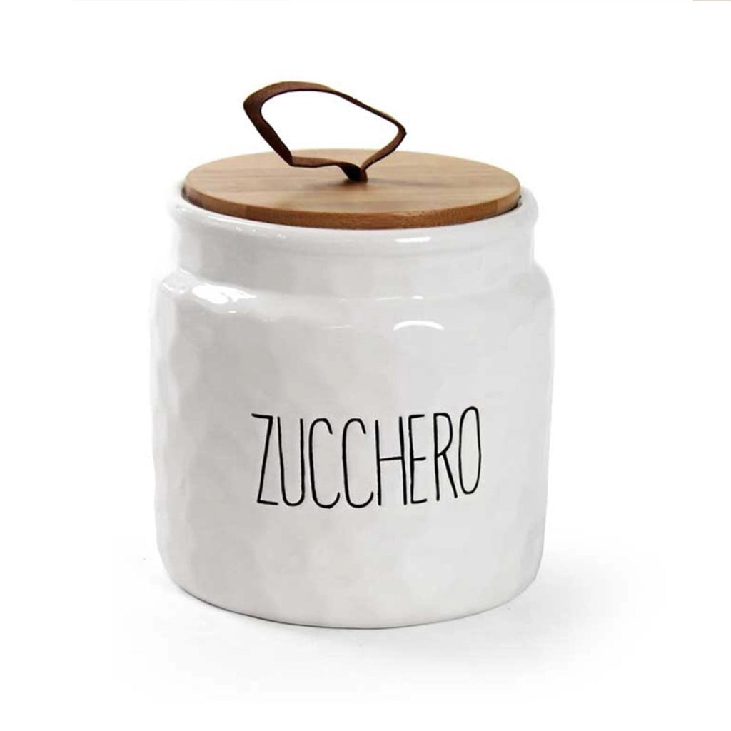 SET 2 BARATTOLI MODELLO ONDULATO PER SALE E ZUCCHERO 14 CM BIANCO CON TAPPO IN LEGNO