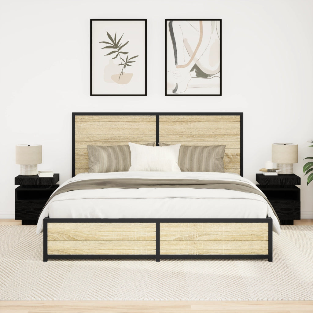 Comodino  con luci LED 2 pezzi Nero Rovere 40x39x48,5 cm