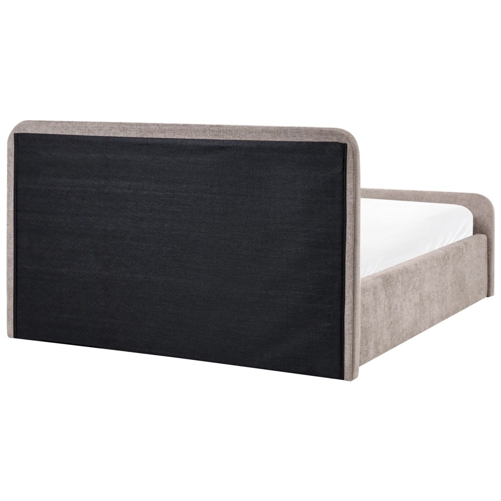 Letto contenitore rivestito in tessuto grigio marrone 160 x 200 cm testiera asimmetrica a gradini in stile scandinavo