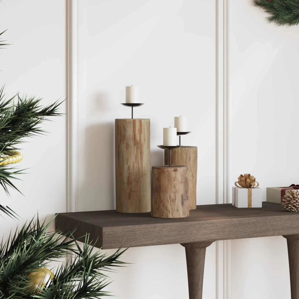 Candelabro 3 pcs Naturale Legno massello di teak 42012366