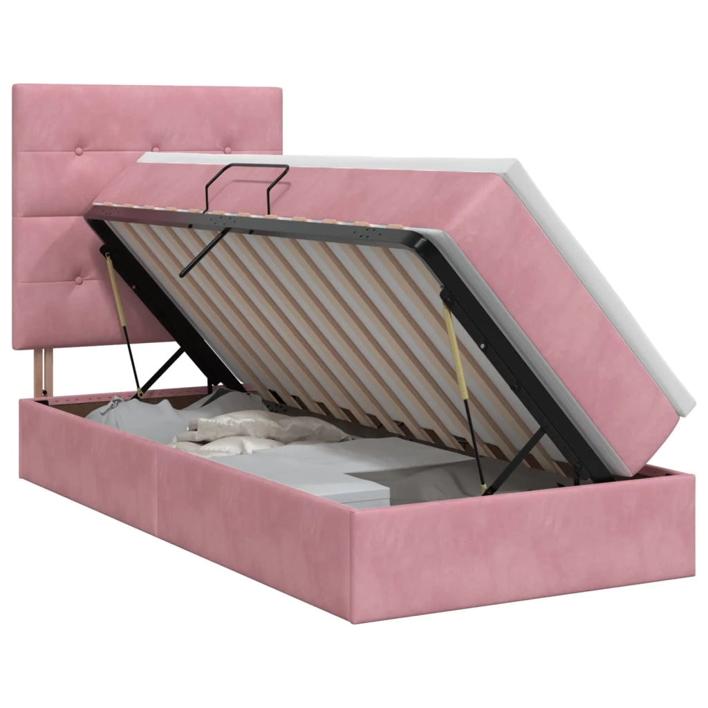 Letto con contenitore e materasso Rosa 90 x 190 cm Velluto 3459662