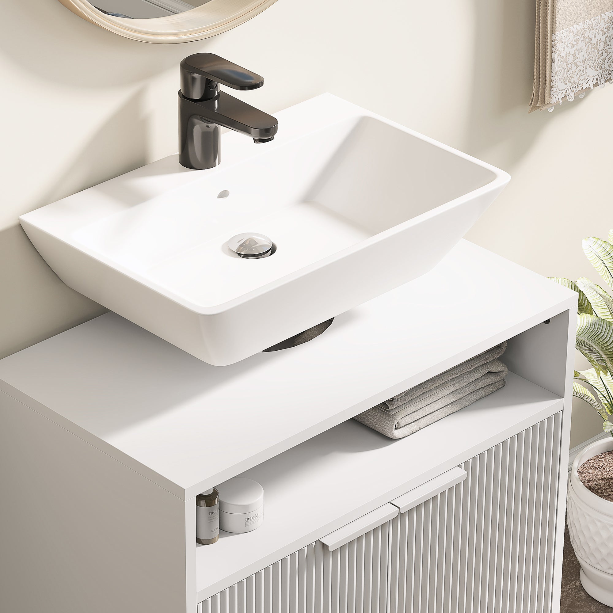 Mobile Sotto Lavabo Bagno 60x33x63 cm Ante Design Canettato in MDF Bianco