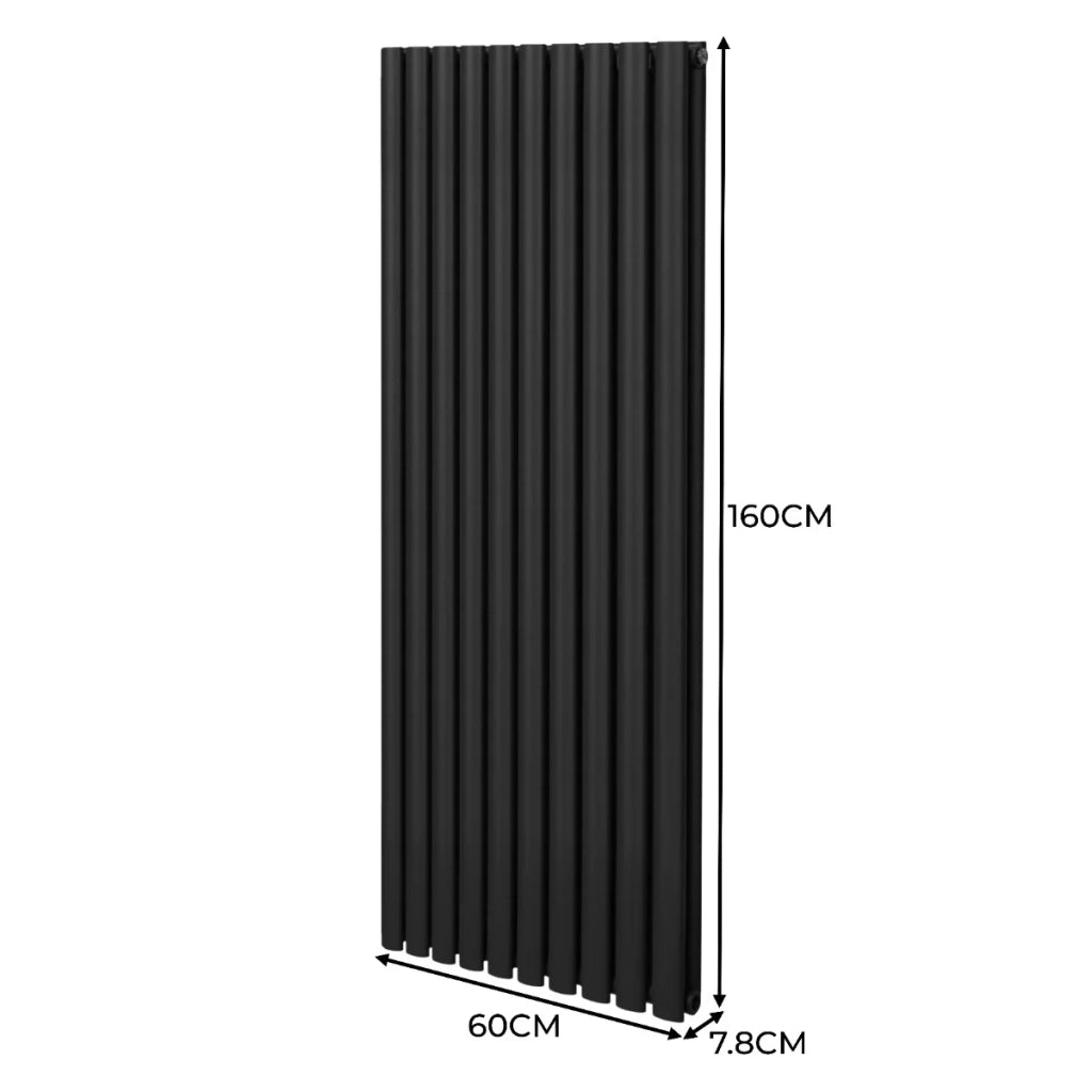 Radiatore a colonna ovale e valvole cromate TRV Designer nero 1600mm x 600mm