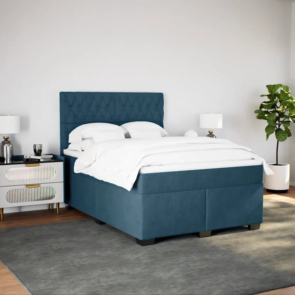 Giroletto a Molle con Materasso Blu 140x190 cm in Velluto